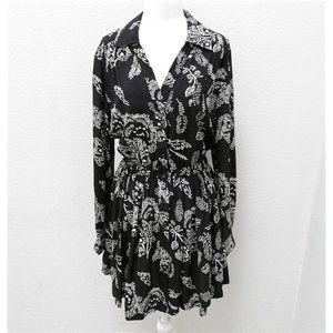 Thakoon Silk Button Down Black and White Floral Print Shirt Dress